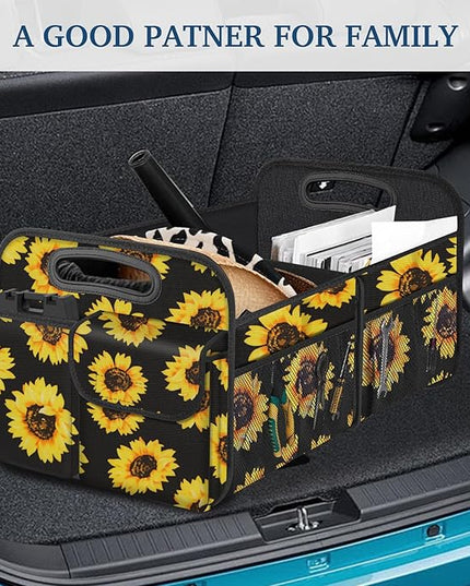 Femuar Car Trunk Organizer, Car Storage Organizer with Large Capacity Waterproof Collapsible Trunk Organizer for Car Suv/Jeep/Sedan (Sunflower, Standard)