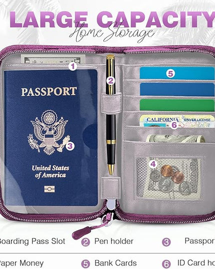 Single Passport Holder for Travel, RFID Travel Document Organizer for Women Waterproof Passport Wallet Men Portable Case for Cards, Boarding Pass, ID, Money, Tickets with Zipper
