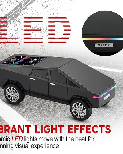 Futuristic Shapes Truck Bluetooth Speaker with LED Display Screen – TWS Stereo, FM Radio, USB/TF Playback, LED Headlights, Built-in Mic, Gift for Car Lovers, Model Collectors & Tech Fans (Black)