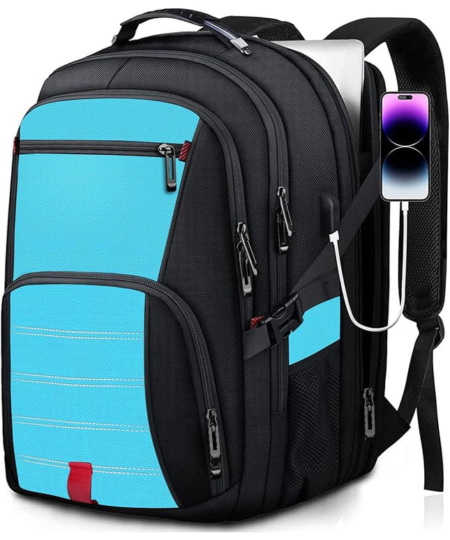 Extra Large Backpack, Travel Backpack, Sturdy TSA Water Resistant 17.3 Inch Carry on Backpacks with USB Port, Anti Theft Business Computer Backpacks Gifts for Men Women, Lake Blue
