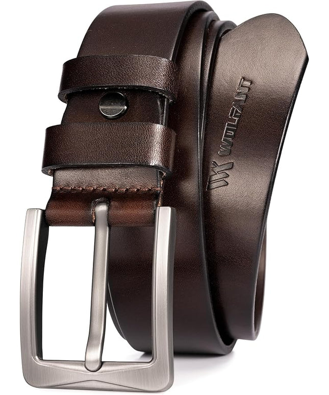 WOLFANT 1.5" Full Grain Leather Belt for Men in Gift Box,100% Italian Real Solid Leather