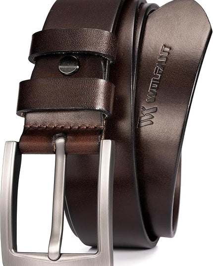 WOLFANT 1.5" Full Grain Leather Belt for Men in Gift Box,100% Italian Real Solid Leather