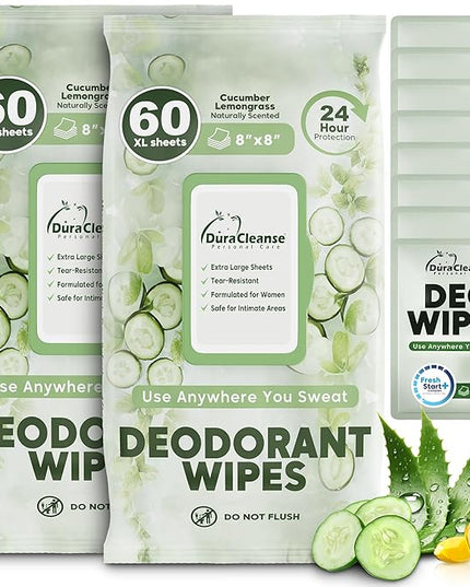 Deodorant Wipes for Women - Freshening Body Towelettes for Post-Workout, Travel, and Daily Deodorizing - On-the-Go Fresh Scent Cleansing Wipes, 120 Count (2 Pack)