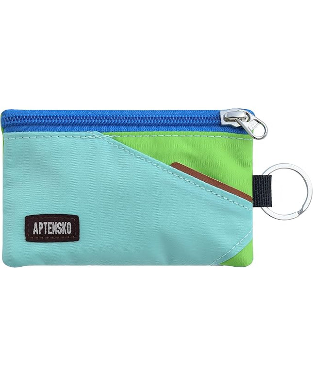RFID Blocking Small Travel Wallet with Adjustable & Detachable Lanyard for Women&men- Minimalist Nylon Zipper Pouch with ID Card Holder, Keychain for Cash, Key, Coin (MintAqua+Green)