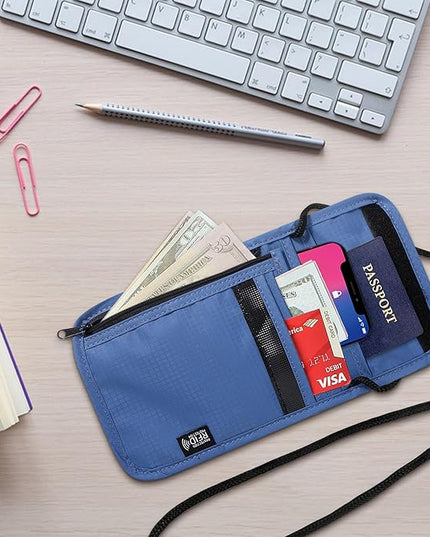 5.5" L x 7.9" W Travel Neck Wallet, RFID Blocking Passport Holder, Security Lightweight Passport Travel Wallet, Neck Pouch Gifts for Women Men(Blue)
