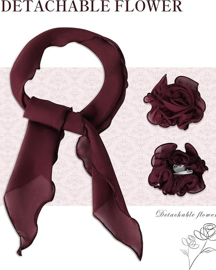 Chiffon Scarf for Women, Removable Flower Neck Scarf Light Soft Fashion Rose Scarves Versatile Headband or Hair Band