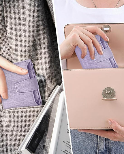 Airkit Small Wallet Women RFID Blocking Soft Leather Bifold Compact Card Holder Wallet for Women with Zipper Coin Pocket 4 ID Window