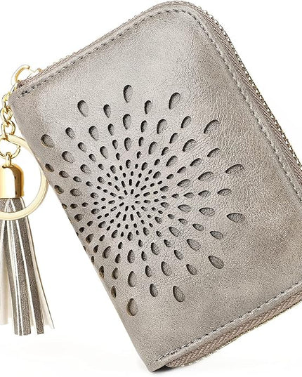 APHISON RFID Credit Card Holder Zipper Card Case Keychain Small Wallet for Women 1927 GRAY