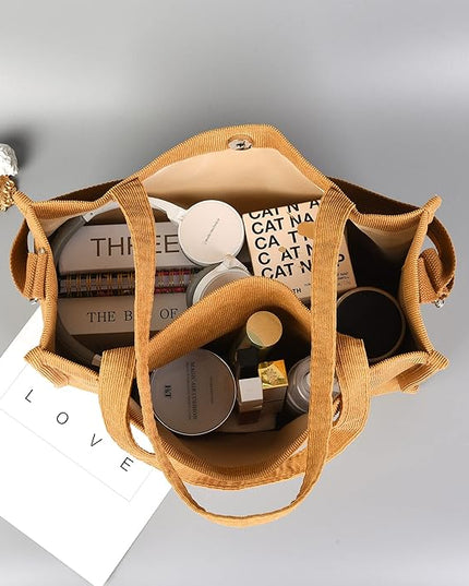 Valleycomfy Corduroy Tote Bag for Women Travel Crossbody Bag Purse Women Shoulder Bags Work Handbags Everyday Hobo Bag