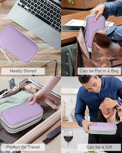 FYY Electronic Organizer, Travel Cable Organizer Bag Pouch Electronic Accessories Carry Case Portable Waterproof Double Layers All-in-One Storage Bag for Cable, Cord, Charger, Phone,-Light Purple