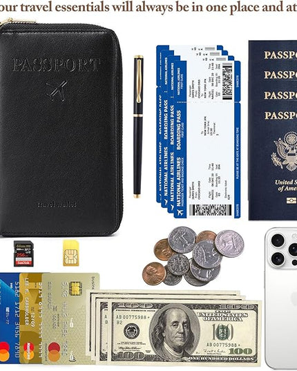 Passport Holder for Travel Women and Men RFID Passport Holder with Card Slots Holder Passport Case Passport cover Passport Wallet Travel Essentials and Accessories (Zipper, Black Zipper)