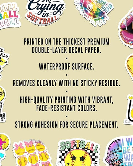 12PCS Softball Stickers for Girls Boys Kids, Softball Stickers for Water Bottles Helmet Poster Board, Softball Decals Vinyl Stickers Waterproof