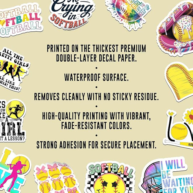12PCS Softball Stickers for Girls Boys Kids, Softball Stickers for Water Bottles Helmet Poster Board, Softball Decals Vinyl Stickers Waterproof