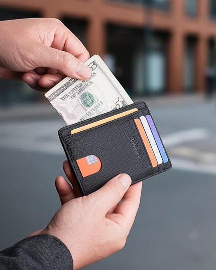 Buffway Slim Minimalist Front Pocket RFID Blocking Leather Wallets for Men and Women - Galaxy Black