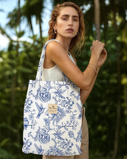 Corduroy Tote Bag for Women - Reusable Totes with Pocket & Buckle Cute Aesthetic Shoulder Bag for Work Travel