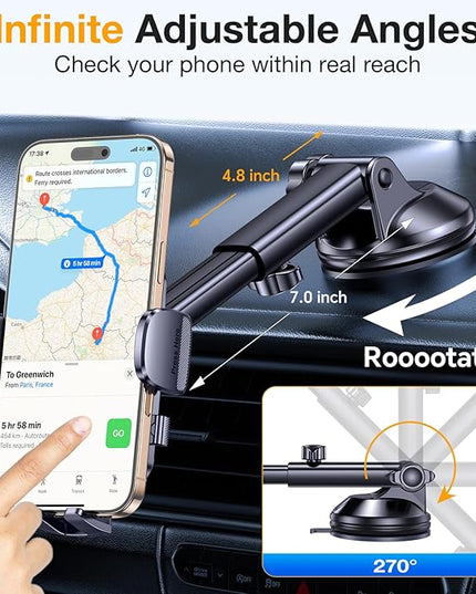 Romuto Phone Holders for Your Car Phone Holder Mount【Super Suction】Cell Phone Mount for Car Accessories for Women Men Windshield/Vent/Dashboard Pad Mount Truck Stand GPS Dash Holder for iPhone Samsung