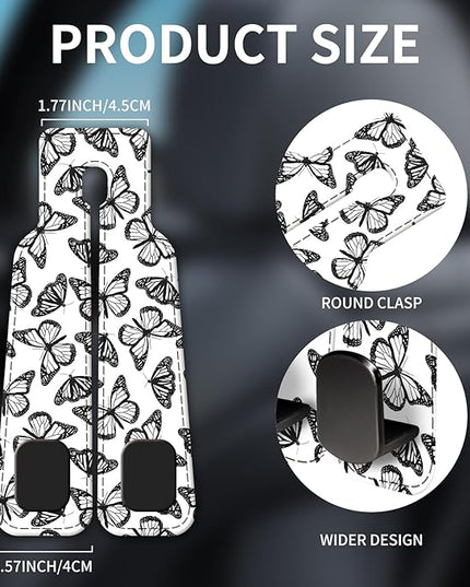Car Seat Headrest Hook, Universal Leather Cute Hanger Holder Hook, Storage Organizer Interior Accessories for Purse Bags Handbag Black White Cute Butterfly