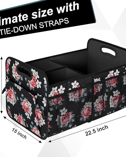 Femuar Car Trunk Organizer,Car Storage Organizer with 72L Large Capacity Waterproof Collapsible and 11 Pockets,Trunk Organizer for Car Suv/Jeep/Sedan, Large Size, Flower