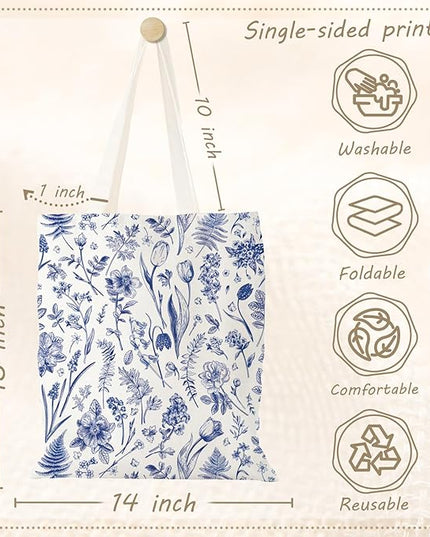 Aesthetic Canvas Tote Bag with Zipper Pockets & Snaps for Women,Reusable Shopping Grocery Bags Gifts -Work, Gym