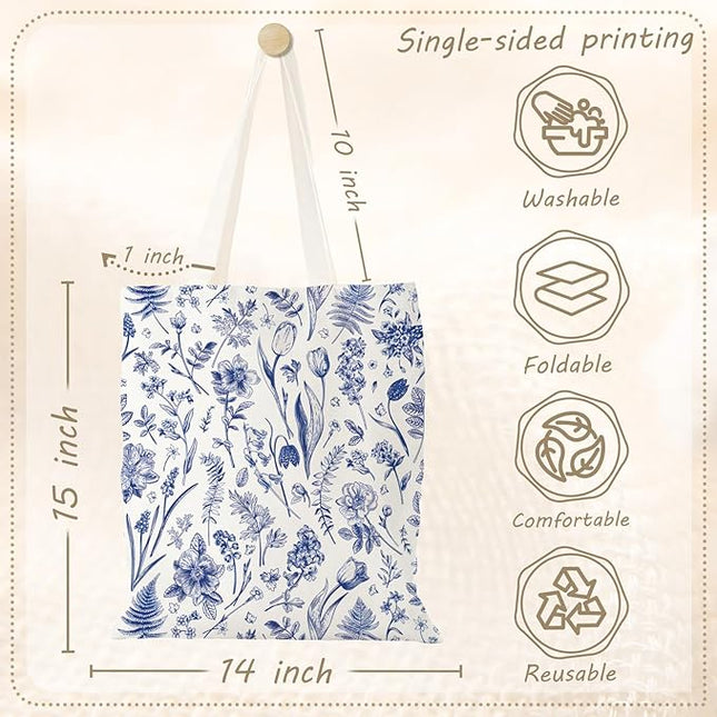 Aesthetic Canvas Tote Bag with Zipper Pockets & Snaps for Women,Reusable Shopping Grocery Bags Gifts -Work, Gym