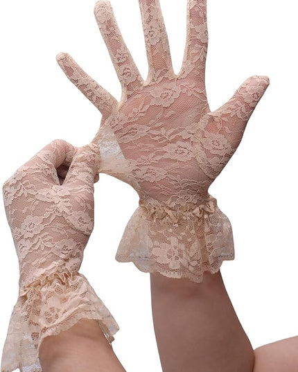 ATHX Women's Lace Floral Opera Tea Party Gloves 80s Wrist Length Bridal Wedding Prom Gloves Costume Accessories