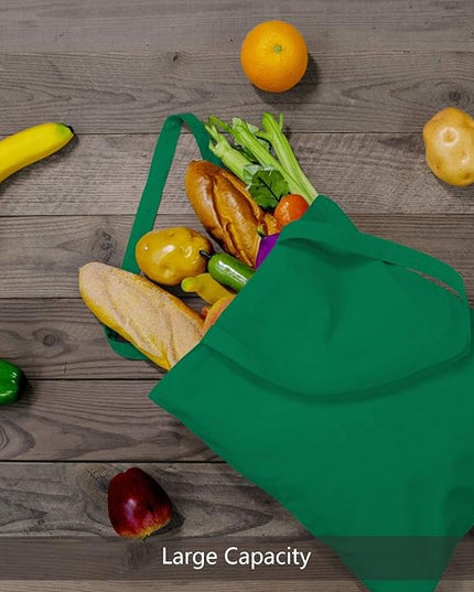 TOPDesign 12-Pack Economical 16"x15" Kelly Green Cotton Tote Bag, Lightweight Medium Reusable Grocery Shopping Cloth Bags, Suitable for DIY, Advertising, Promotion, Gift, Activity