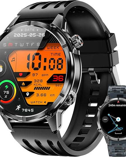 WalkerFit GPS Smart Watch for Men, Multi-Satellite Positioning, Full Metal Body, 520mAh Long Battery Life, 5ATM Waterproof with Bluetooth Call, 1.43” AMOLED Screen, Compatible with Android/iPhone