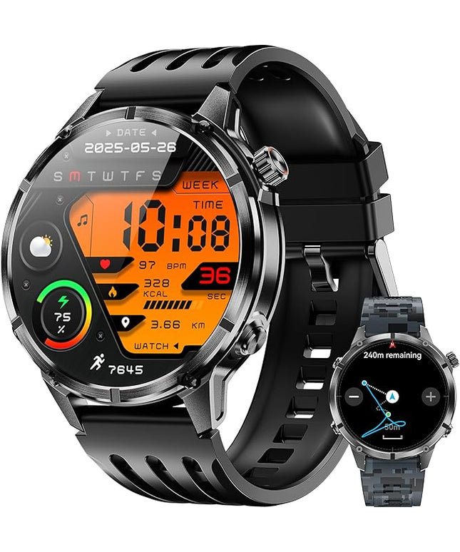 WalkerFit GPS Smart Watch for Men, Multi-Satellite Positioning, Full Metal Body, 520mAh Long Battery Life, 5ATM Waterproof with Bluetooth Call, 1.43” AMOLED Screen, Compatible with Android/iPhone