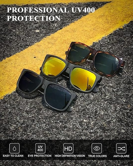KALIYADI Sunglasses Men Polarized Sun glasses for Mens Womens Classic Matte Black Frame UV Protection 3pack