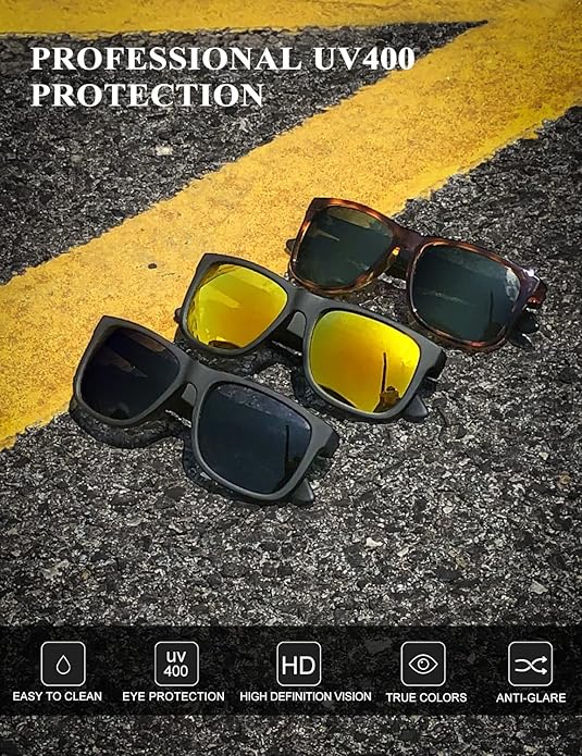 KALIYADI Sunglasses Men Polarized Sun glasses for Mens Womens Classic Matte Black Frame UV Protection 3pack