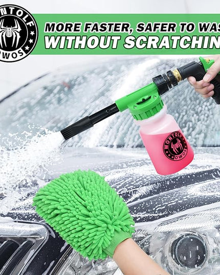 Wontolf CWK188 Car Wash Kit with Foam Gun, Car Wash Soap, Interior Detailer Cleaner, Wheel Cleaner, Car Care Cleaning Detailing Kit for Cars Trucks RVs SUVs Motorcycles (Works w/Garden Hose), 10 Items