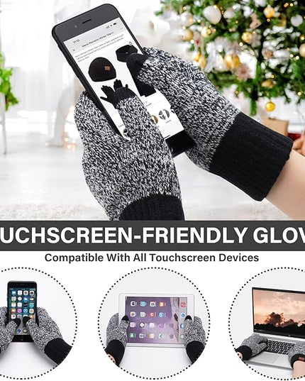 FZ FANTASTIC ZONE Mens Winter Knit Hat Beanie Long Neck Scarf Touchscreen Gloves Set Fleece Skull Caps Gifts for Men Women