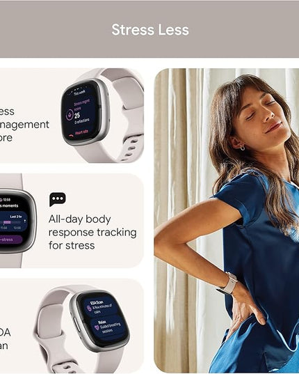 Fitbit Sense 2 Advanced Health and Fitness Smartwatch with Tools to Manage Stress and Sleep, ECG App, SpO2, 24/7 Heart Rate and GPS, Lunar White/Platinum, One Size (S & L Bands Included)