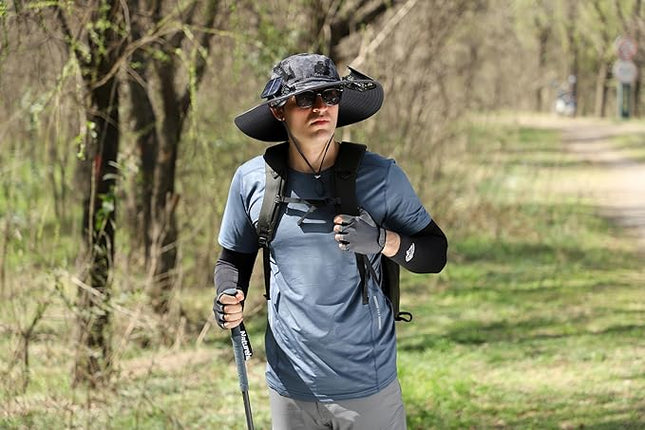 Solar Fan Hat Rechargeable 2Detachable Solar Fans,Water-Repellent Wide Brim Bucket Hat, Outdoor Camping Hiking Golf Sun Hat