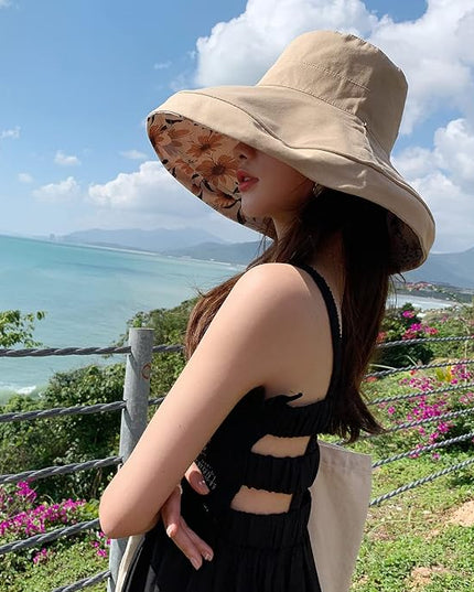 HUAMULAN Women Summer Sun Hat Wide Brim Wired Edge Floral Beach Bucket Hats Reversible Foldable Travel UV Protection Lady Hat