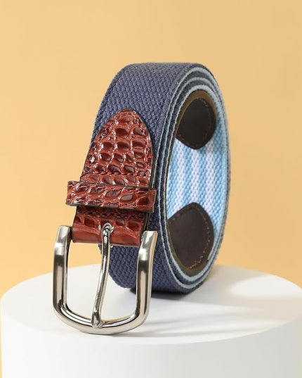 Mile High Life Golf Belts for Men, Canvas Belt with Genuine Leather Tips, Embroidered 2 Layer Web Belt with Pin Buckle