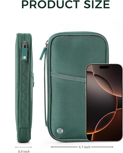 Travel Passport Holder, Large Family Passport Walle for Men Women RFID Passport Cover Lightweight Portable Document Organizer with Wrist Strap (Green)