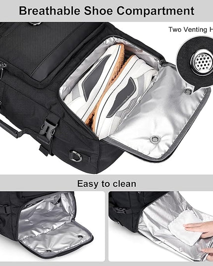 PIJUSHI Carry on Travel Backpack for Women Men Convertible Duffel Bag Backpack Large Luggage Rucksack Fit 16 Inch Laptop(PE039 Black)