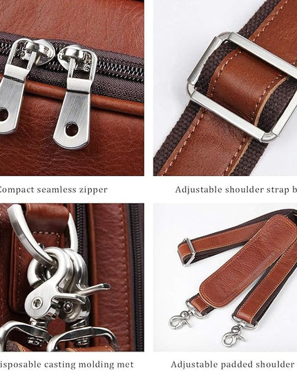 Augus Business Travel Briefcase Genuine Leather Duffel Bags for Men Laptop Bag fits 15.6 inches Laptop
