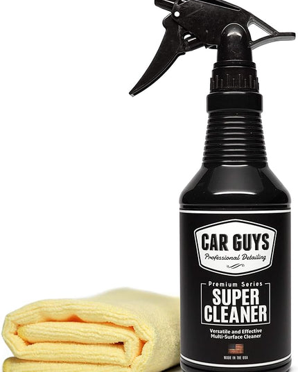 CAR GUYS Super Cleaner | Effective Car Interior Cleaner | Leather Car Seat Cleaner | Stain Remover for Carpet, Upholstery, Fabric, and Much More! | 18 Oz Kit with Microfiber Towel