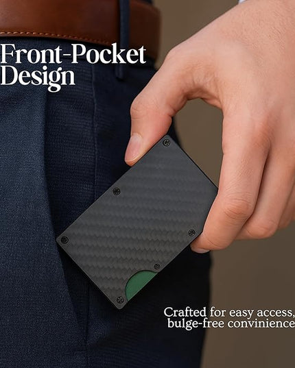DEMVRI Carbon Fiber Wallet for Men Slim RFID Blocking Minimalist Card Holder with Money Clip, Scratch-Resistant Ultra-Light Metal Wallet, Compact Design, Gift Box Included