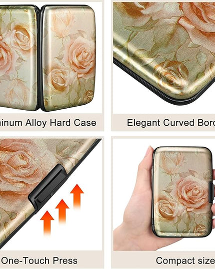 ELFISH Mini RFID Aluminum Wallet Credit Cards Holder Business Card Case Metal ID Case for Men Women(Champagne rose)
