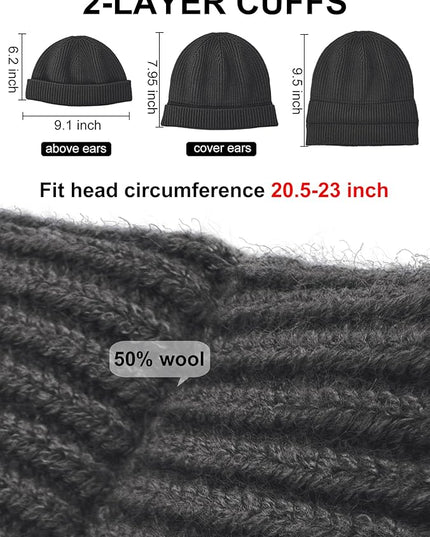vidsel Thin Wool Fisherman Beanie Hat for Men Women Fall Winter,Short Knit Cuffed Fashion Trawler Skull Cap,Watch Cap