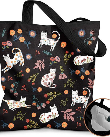 Canvas Tote Bag with Pockets - Aesthetic Reusable Totes for Women Ladies Cute Printed Cloths Canvas Shoulder Bag