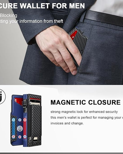 Wallet for Men Wallet with Slim Pop Up Card Holder 9-13 Cards, Bifold Minimalist Smart Wallet RFID Blocking Credit Card Holder with ID Window & Stretchable Cash Slot Compact Metal Aluminum Card Case