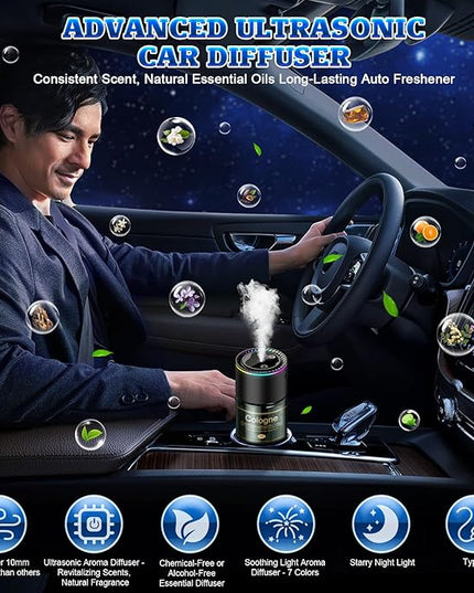 Smart Car Air Freshener, CarDiffuser with 6.09 Fl Oz /180ml Capacity Essential Oil Last 9 Months Fragrance, 5s Full-Car Fragrance, Adjustable Intensity, Auto On/Off, Women & Men for Cologne Scent ﻿