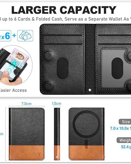 TUCCH for Magsafe Card Holder with Clear ID Window, Fit 6 Cards, RFID Blocking PU Leather Magnetic Phone Wallet for iPhone 17/16/15/14/13/12/Plus/Air/Pro/Pro Max Series, Textured Black & Light Brown
