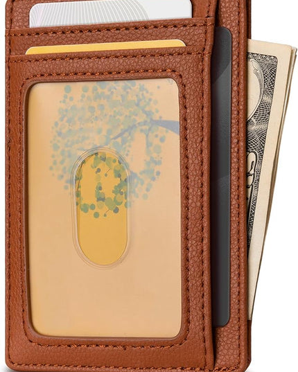 Buffway Slim Minimalist Front Pocket RFID Blocking Leather Wallets for Men and Women - Lichee Light Brown
