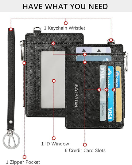 BOSTANTEN Small Wallet For Women RFID Leather Credit Card Holder Slim Wristlet Keychain Wallet With Zipper Pocket