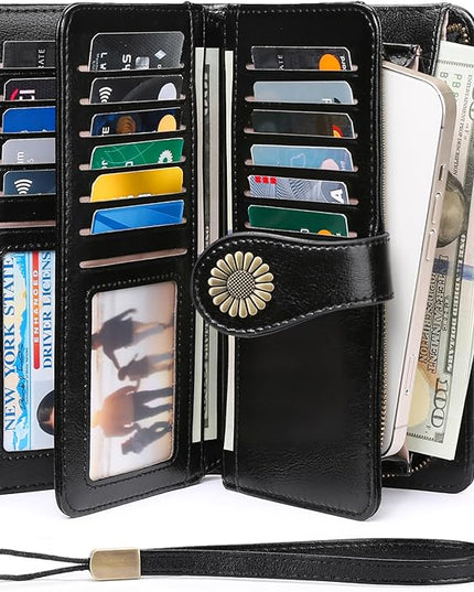 SENDEFN Wallets for Women Leather Credit Card Holder with RFID Blocking Large Capacity Wristlet | with RFID Blocking, Large Capacity, Wristlet, with RFID Blocking, Large Capacity, Wristlet